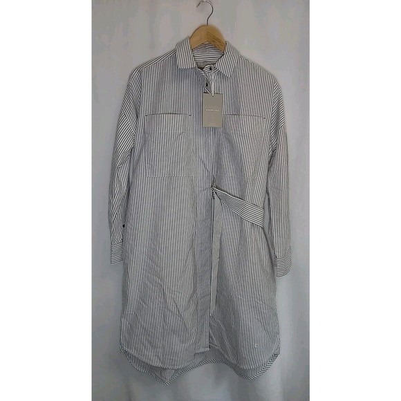 NWT Everlane Gray & White Oxford Shirt Dress Belted Organic Cotton Size XS - Picture 6 of 16